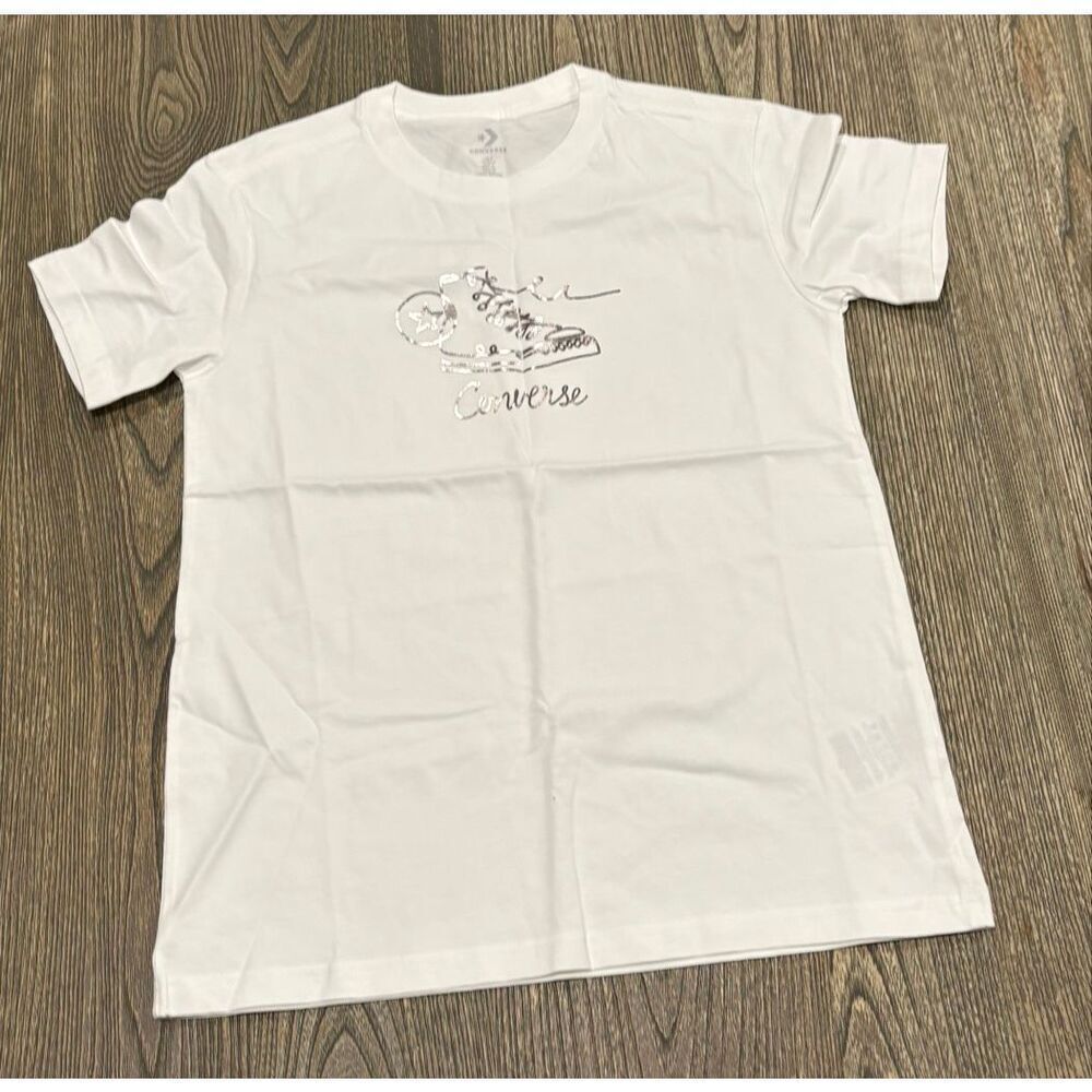 Converse Womens Sneaker T-Shirt Crewneck Short Sleeve Pullover White Size S